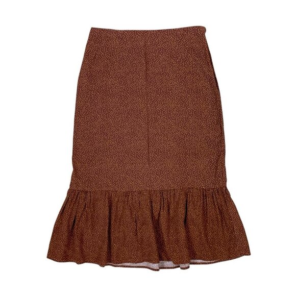 Urban Outfitters Brown Ruffle Hem Skirt Polka Dot Cottagecore Small Side Zip - Picture 1 of 4